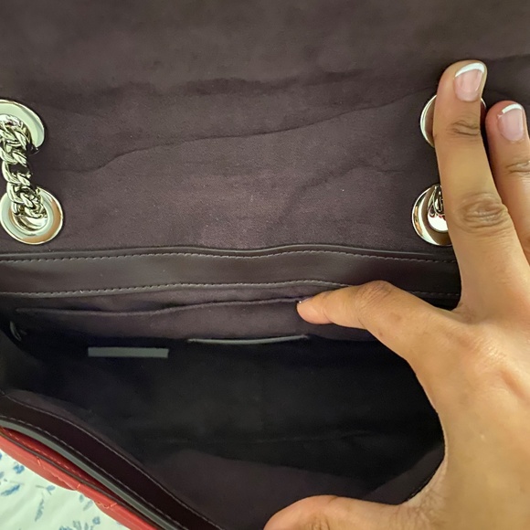 RARE Red Leather Coach Diamond Quilted Silver Studded Crossbody Handbag Purse - Picture 6 of 7